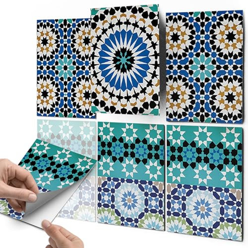 CREATISTO Fliesenaufkleber Fliesenfolie Mosaikfliesen - Klebefolie Aufkleber für Wand-Fliesen I Klebefliesen Deko Folien für Fliesen Ornament in Bad u. Küche (20x25 cm I 6 -Teilig)