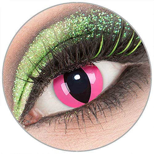 Farbige rosa 'Pink Cat' Kontaktlinsen ohne Stärke 1 Paar Crazy Fun Kontaktlinsen mit Behälter zu Fasching Karneval Halloween - Topqualität von 'Giftauge'