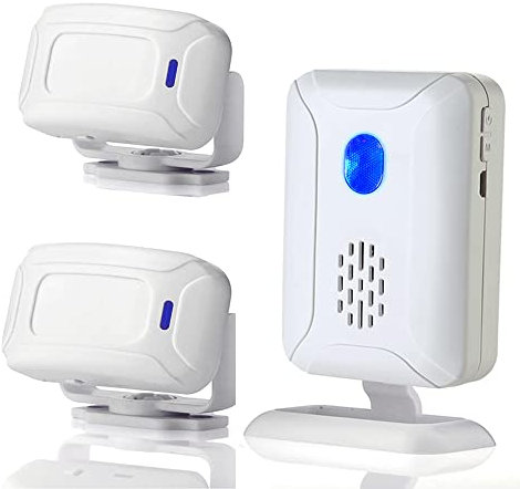 Waytronic Wireless PIR Motion Sensor Detector Security Alarm Chime, 2 Sensor and 1 Receiver, 8m Detection Range, Night Light, 36 Ringtones, 5 Welcome Sounds, Wall Mount