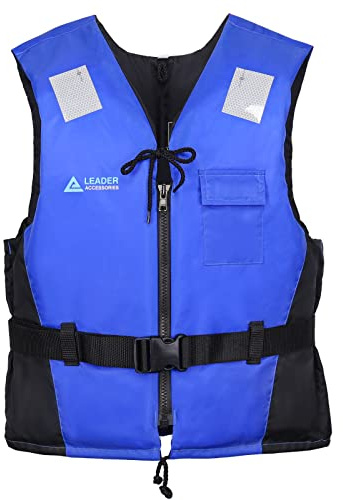Leader Accessories Giubbotto Galleggiante, Gilet Aiuto al Galleggiamento, con Strisce Riflettenti, Gilet da Pesca, Unisex,Blu,S: 30-50kg