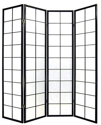 Fine Asianliving Biombo Japonés A180xA180cm 4 Paneles Shoji Papel de Arroz Negro Separador biombo Separador Divisor Habitación Biombos de Dormitorio Diseño Espacios