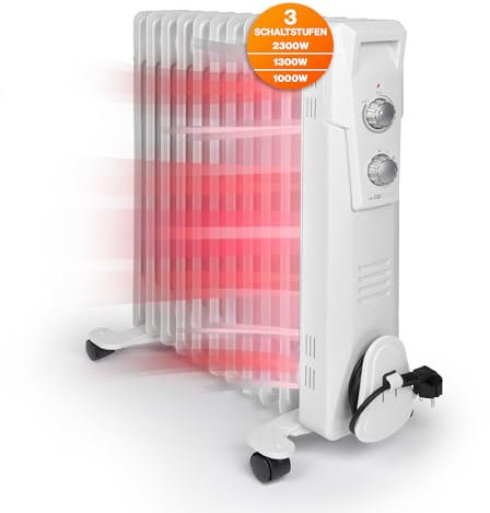 Clatronic RA 3737 11 - Radiatore a olio mobile fino a 2300 Watt, regolazione del calore tramite regolatore termostatico continuo, utilizzo flessibile grazie a 4 rotelle scorrevoli, struttura slimline