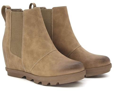 Athlefit Women's Hidden Heel Chelsea Ankle Wedge Boots KHAKI Size 7.5