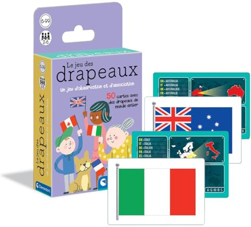 Jeu des Drapeaux Jeu de Société Éducatif 50 Cartes Pays Enfant Dès 6 Ans
