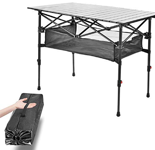 MNSSRN Portable Faltbare Camping-Tabelle im Freien mit Aufbewahrungstasche Picknick-Grill Camping-Auto Einfache Aluminium-Leichter höhenverstellbarer Picknicktisch