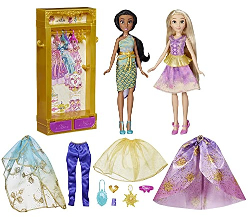 Disney Princess - Armario de Moda de Princesa - Muñecas de Jasmine y Rapunzel - Armario para muñeca con Ropa - A Partir de 3 años