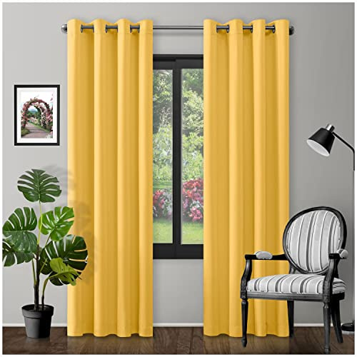 Eyelet Top Blackout Curtains Large Door Thermal Insulated Panels For Bedroom/Living Room, Ochre, 90 X 90 Inch