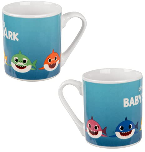 Baby Shark Tasse für Kinder - 5 Sharks Kinderbecher Kindertasse aus Porzellan Blau 230 ml