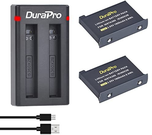 DuraPro 2X 1800mAh Akku + Dual USB Ladegerät mit Typ C-Port für Insta360 X2 Kamera