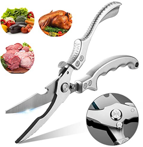 Stainless Steel Poultry Shears Tijeras para Aves Tijeras de Cocina, Tijeras Multiusos de Acero Inoxidable Plateado, Tijeras Profesionales para el Hogar