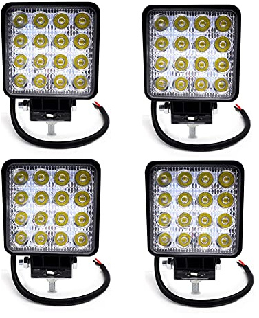 BeiLan Focos de Coche LED, 48W 12V / 24V Faros Led Trabajo Proyectores Luz de carretera Luz de trabajo auxiliar para trabajo fuera de carretera Barra de luz LED impermeable para camión, tractor 4pcs