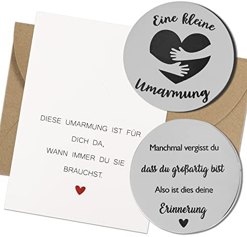 Eine kleine Umarmung Glücksbringer Glücksmünze Mutmacher Geschenk Abschluss Gute Besserung Geschenke für Prüfung Silvester Beste Freundin Kollegen Frau Männer Motivationsgeschenke