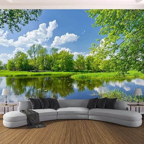 Mural de pared para tamaño personalizado, telón de fondo natural de árbol verde, bandeja extraíble y pegamento autoadhesivo mural grande foto papel pintado