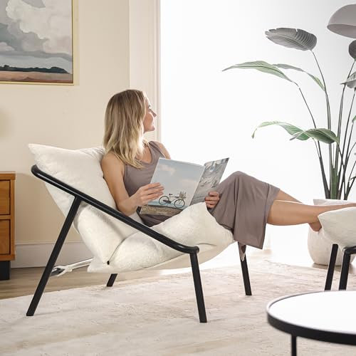 Zinus Ada Accent Chair - Metal Framed Sling Chair with Shredded Foam Cushioning - Easy and Fast Assembly - Boucle