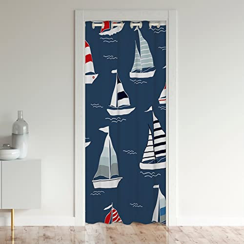 Kinder Boot Türvorhang 106x203cm für Tür Privatsphäre Nautische Schrank Vorhang für Innentür Raumteiler für Schlafzimmer Wohnzimmer Ozean Thema Raumteiler Vorhänge Gardinen Navy Blau Vorhang