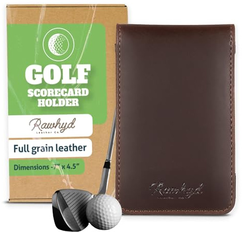 RAW HYD Leather Golf Scorecard Holder (7 x 4.5) Golf Yardage Book Cover - Golf Scorecard Book - Golf Notepad - Great Gift for Golfers - Golf Cart Scorecard Holder