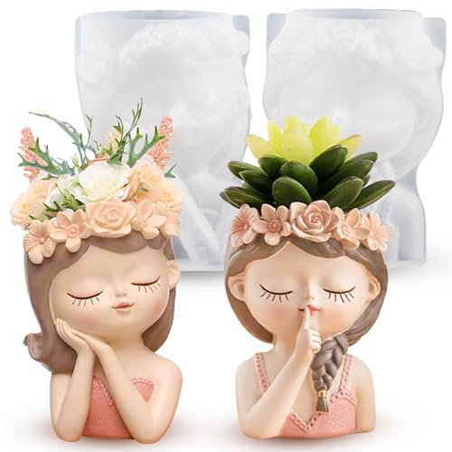 2 Stück Silikonform Blumenmädchen Gießform Mädchen Blumentopf Silikonform | Mädchen Silikon Gießform Blumenmädchen Beton Gießform 3D Vase Silikonform Blumentopf Gipsform für DIY Handwerk