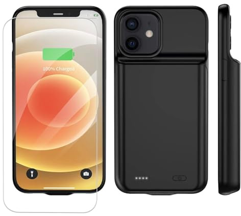 YISHDA Coque batterie pour iPhone 12/12 Pro - 7000 mAh - Portable et rechargeable (6,1, noir)