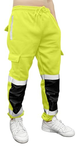 Memoeyee Pantalon de survêtement réfléchissant de sécurité Haute visibilité avec Bandes réfléchissantes Performance à 360° Pantalons Thermiques pour Travailleurs de Plein air d'hiver pour Hommes