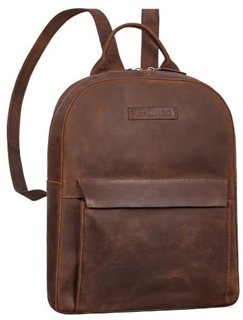STILORD 'Adelin' Modischer Rucksack Damen Leder Klein Backpack Vintage Tagesrucksack für Büro Ausgehen Shopping Cityrucksack Echtleder, Farbe:sapelli - braun
