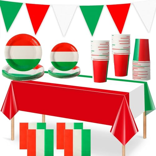 82-Piece Party Set Italy for 20 People Plates Cups Napkins Bunting XXL Italian Party Decoration in the Design of the Italy Flag