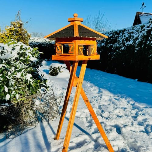 DARLUX Vogelfutterhaus XL Sechseck Vogelhaus+ Ständer Futterstelle Braun/Schwarzt