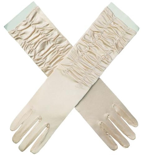 Wooauto Damen Satin Brauthandschuhe Handgelenk LangeFaltenhandschuhe Abendhandschuhe Mittellange Hochzeitskleid Handschuhe Ellenbogenhandschuhe Abendoperhandschuhe Handdekoration,Sekt