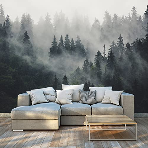 Bormia Foggy Forest Wall Mural 151x105 Large Photo Wallpaper for Living Room Bedroom Dark Forest Mural Wallpaper