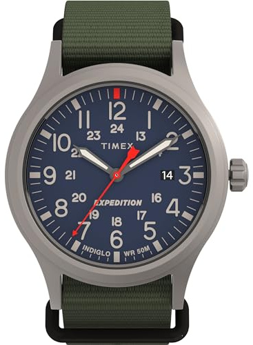 Timex Men's Expedition Scout 40mm Watch - Green Strap Blue Dial Titanium Case