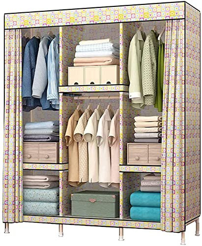 Tragbarer Kleiderschrank aus Stoff, zusammengebaute Kleiderschränke aus Stoff, Massivholz, multifunktional, für Schlafzimmer, Schrank, Montage, Trennwand, große Kleiderschränke, D, 168 x 130