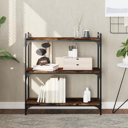 Bulliing Bücherregal 3 Böden Balkon Regal Abstellraum Regal Wohnzimmer Regal Storage Shelves BüRoregal Räuchereiche 80x30x86 cm Holzwerkstoff