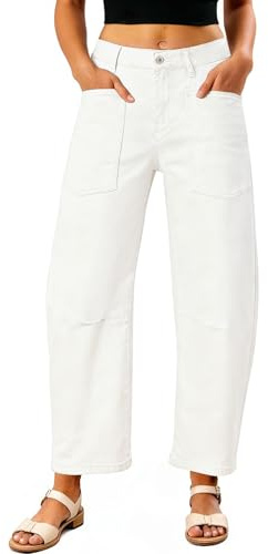 EVALESS Womens Baggy Barrel White Jeans High Waisted Wide Leg Boyfriend Denim Ankle Pants Size 4