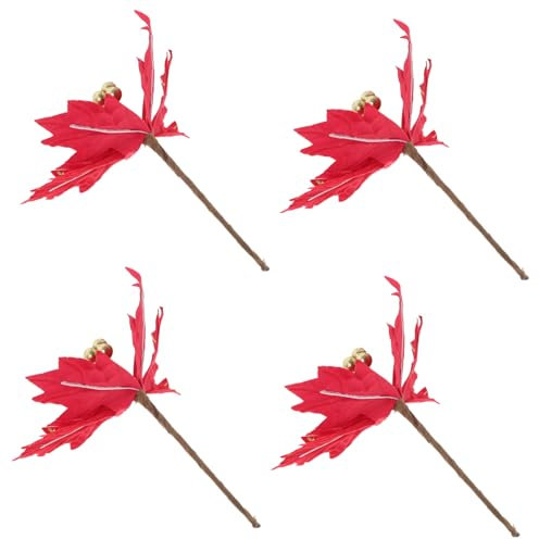 TOPBATHY 12 STK Weihnachtsbaum-Blumen-Arrangement Weihnachtsblumen Weihnachtssterne Weihnachtskranz Blumen Weihnachtsschmuck Künstliche Weihnachtsblume Weihnachtsbaum Eisendraht Rot