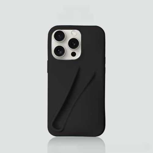 HABETI Lipgloss Handyhülle für iPhone 13 14 15 Pro Max - Liquid Silikon mit Lippenstift Clip und Handy Lanyard Spacer - Schwarz
