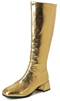 MEECHI 2024 Neu Kniehohe Stiefel Mit Blockabsatz Damen PU-Lackleder Langschaft Boots Elastizität High Stiefel Mit Quadratische Spitze, Warm Plüsch Gefüttert Schneestiefel Mit Reißverschluss
