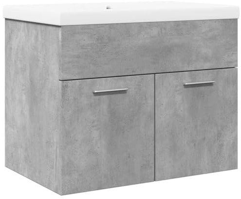 vidaXL Mueble de Baño con Lavabo Integrado Gris Hormigón, Armario Bajo