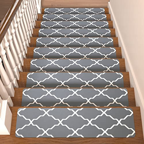 AmiRest Stair Treads Non-slip 15 PCS 8 * 30 Inch, Stair Treads Indoor, Carpet Stair Treads Rubber Backing, Stair Runner for Wooden Steps, No Glue Quick-Dry Machine Washable, For Kids Pets