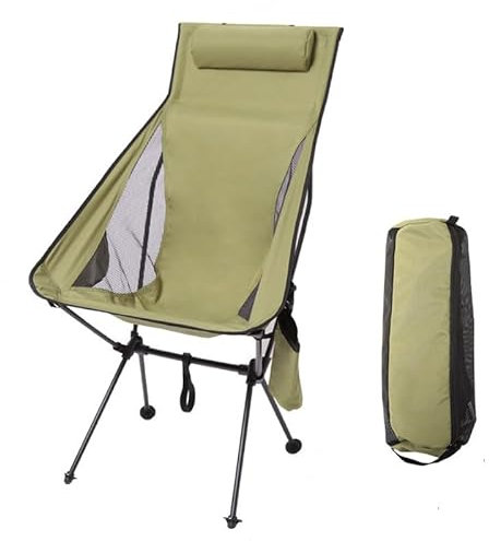 FVPJUXSG Tragbarer Klappbarer Moon Chair, Klappstuhl Mit Tragetasche, Campingstuhl Mit Seitlicher Tassentasche, 600d Oxford-Stoff Kann 330 Pfund Tragen, Geeignet Für Den Außenbereich(Color:Armeegrün)