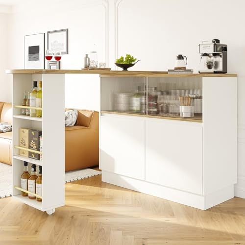 DRIXNO Um 360° Drehbare Essbar, Weiß Multifunktionales, Drehbares Sideboard mit Ablageflächen und Changhong-Glas, Geeignet für Küchen Restaurant