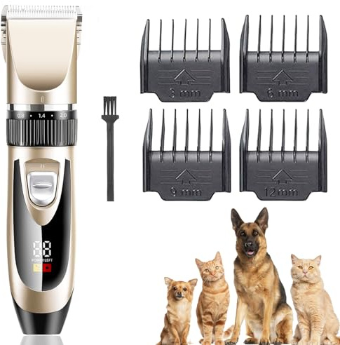 GuangTouL Professional Cordless Dog Clippers for Thick Coats – Low Noise Rechargeable Pet Grooming Clipper with Ceramic Blades, LED Display, Fast Charging for Dogs, Cats, All Pets (Grooming Kit)