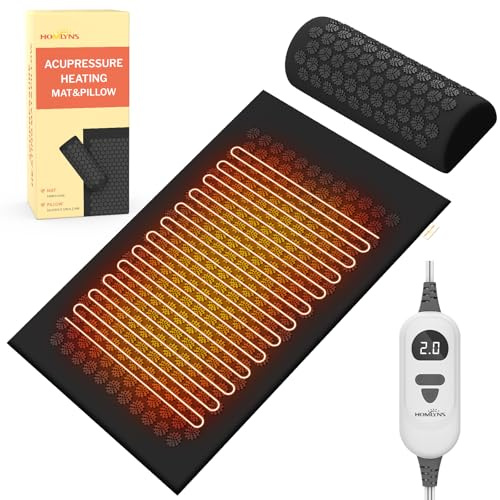 HOMLYNS Heated Acupuncture Mat - 6 Heat Levels with 2 Hours Auto Off and 4 Adjustable Time Settings, Heating Acupressure Mat Full Body Massage, Relieve Stress and Improve Sleep, Black