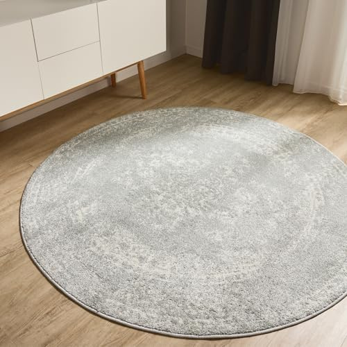benuta Basic Teppich Sia - Taupe 120 cm rund - Kunstfaser - rund & im Style: Vintage, Boho-Style, Retro - Pflegeleicht für Wohnzimmer Schlafzimmer