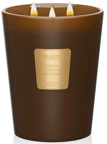 M&SENSE Schokoladiger Kakao-Brownie Duftkerze im Glas groß, 990g 150h lange Brenndauer, Sojawchskerze mit 3-Docht, Aromatherapie Kerze für Entspannung SPA,Geschenkkerze für Heim Deko