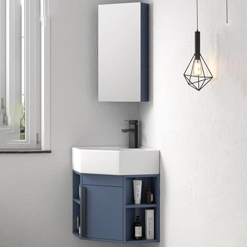 Lavandini Ad Angolo per Bagno, Lavabo Ad Angolo su Piedistallo, Set di Mobili A Parete per Piccoli Spazi, per Piccoli Spazi, Mobiletto Sospeso A Parete/Mobile da Bagno con Rubinetto E Scarico
