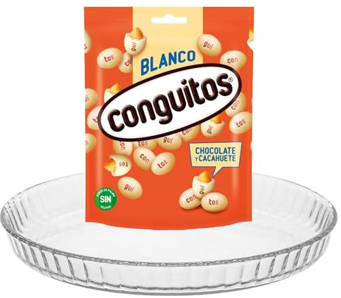 Pack repostería:CONGUITOS BLANCOS DOYPACK 220G+Plato De Tarta De Vidrio 27 cm