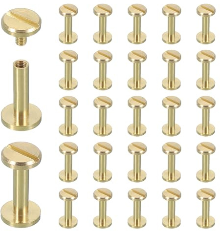 sourcing map Chicago-Schraubnieten, M4 x 14 mm, Metall, Kreuzschlitz, Nagelniete, Bolzen, Schrauben für Heimwerker, Leder, Gürtel, Tasche, Handwerk, Buchbindung, Messing, 30 Sets