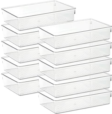 GBACHOOSE 10 Pcs Drawer Organiser, Clear Drawer Organiser Trays, Acrylic Storage Bins, Plastic Fridge Organiser for Utensils, Makeup, Bedroom, Office