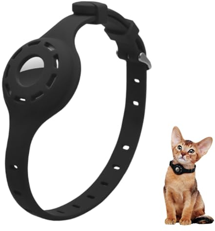 LiRui.R Airtag Silikon Leuchthalsband Protector Einstellbare Verlust Prävention Blickfang Haustierhalsband für Katzen und kleine Hunde(Schwarz)