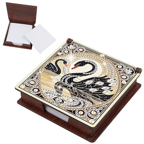 JICFDAO DIY Diamond Painting Boîte à Notes Cygne Noir 11x11cm Broderie Diamant Boîte pour Bloc-Notes en Bois avec 160 Feuilles Organisateur de Bureau Mosaïque Cadeau Créatifs Fournitures de Bureau