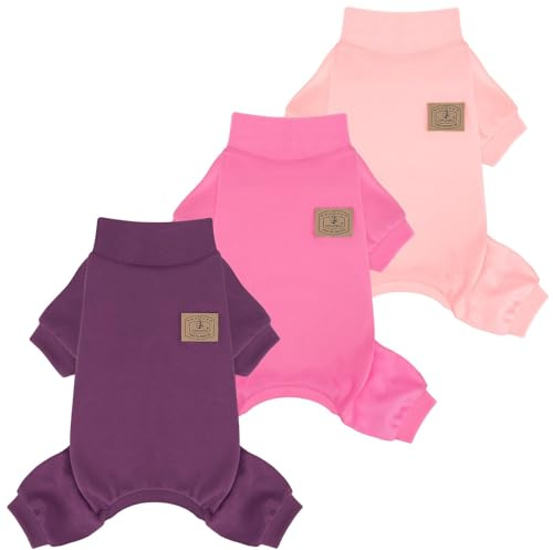 XPUDAC 3 Pack Fleece Dog Pajamas Warm Winter Dog Clothes for Small Medium Dogs Girl Cozy Puppy Pjs Pet Outfit Doggie Onesie Costume, Purple, Pink, Hotpink, M